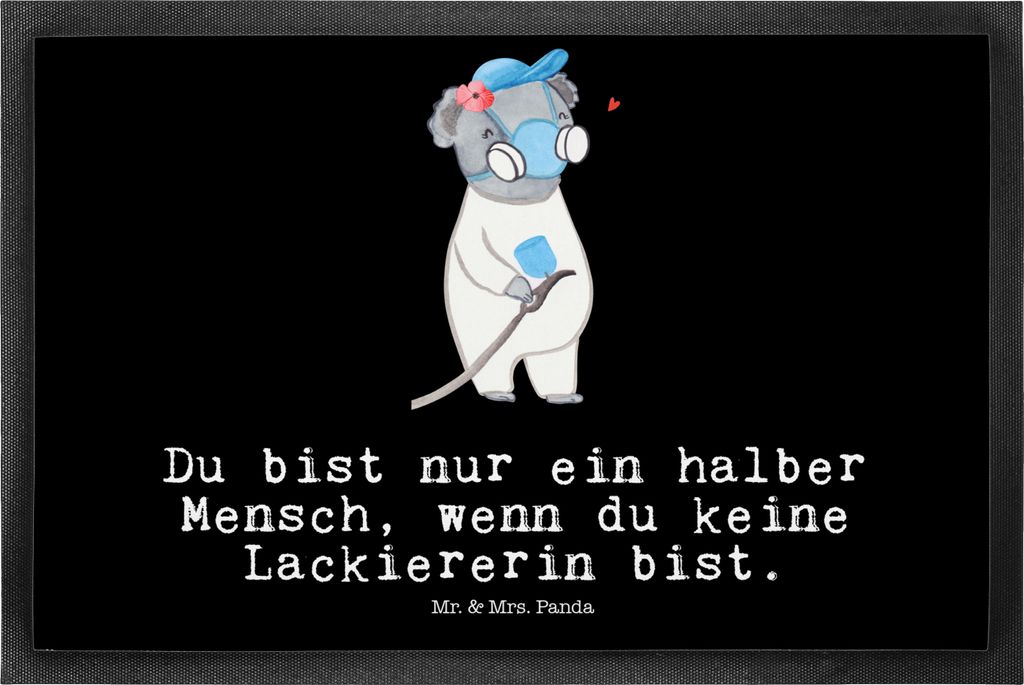 Mr. & Mrs. Panda Fussmatte Lackiererin Herz 50 x 75 cm - Schwarz - Geschenk, Schmutzmatte, Schuhabstreifer, Witzig, Vorleger, Lustig, Ausbildung, S...