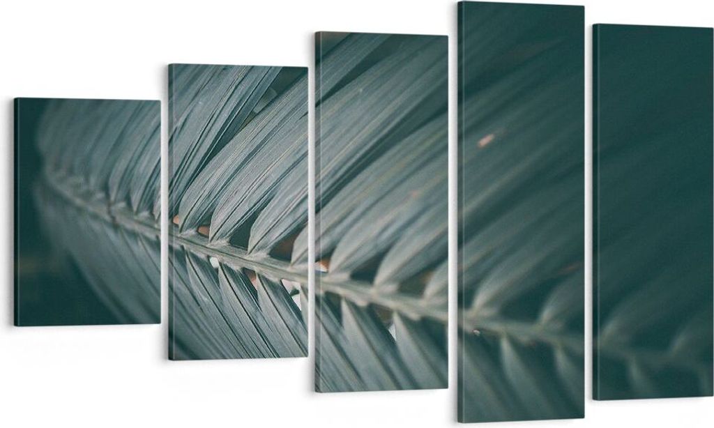 Bild auf Leinwand - Leinwandbild - 5 Teile - Blatt Palme exotisch - 100x60cm - Wand Bild - Wanddeko - Wandbilder - Leinwanddruck - Bilder - Wanddek...