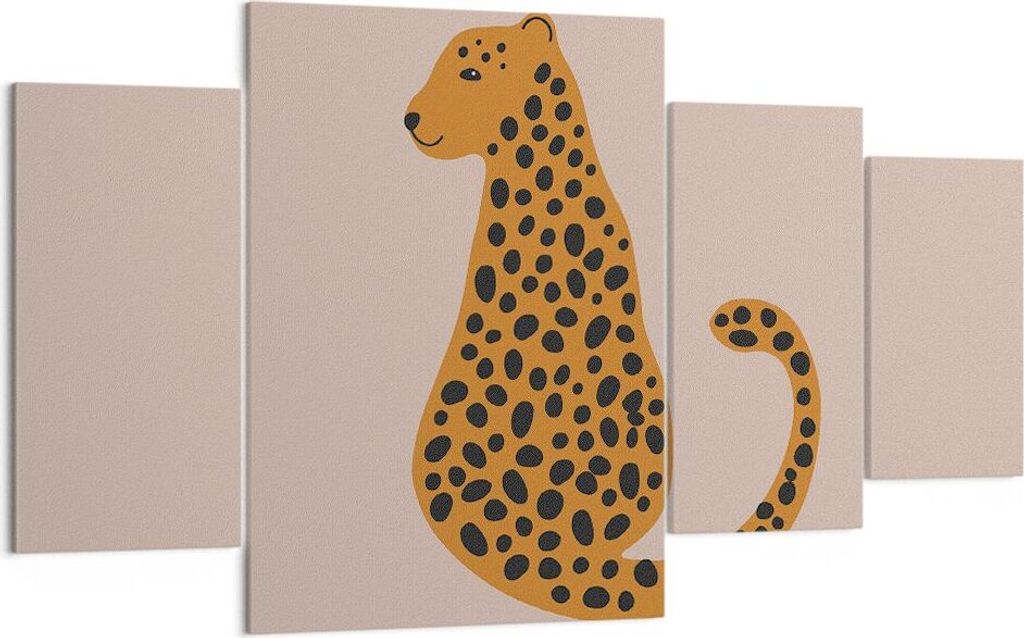 Bild auf Leinwand - Leinwandbild - 4 Teile - Panther Grafik Leopard - 160x90cm - Wand Bild - Wanddeko - Wandbilder - Leinwanddruck - Bilder - Wandd...