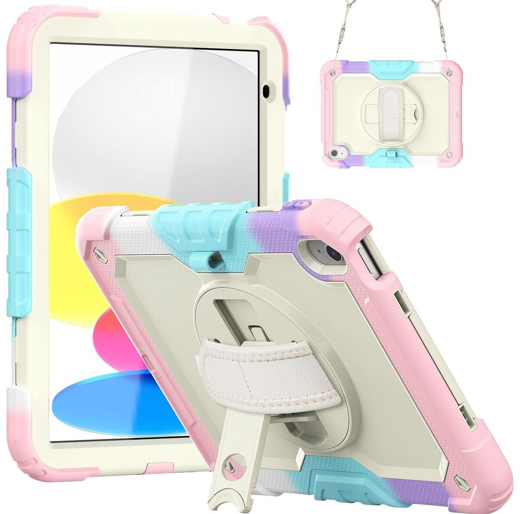 Mobigear SureGrip Xtreme iPad 11 (2025) Hülle Kunststoff,Silikon Backcover + Schulterträger + Ständer - Rainbow