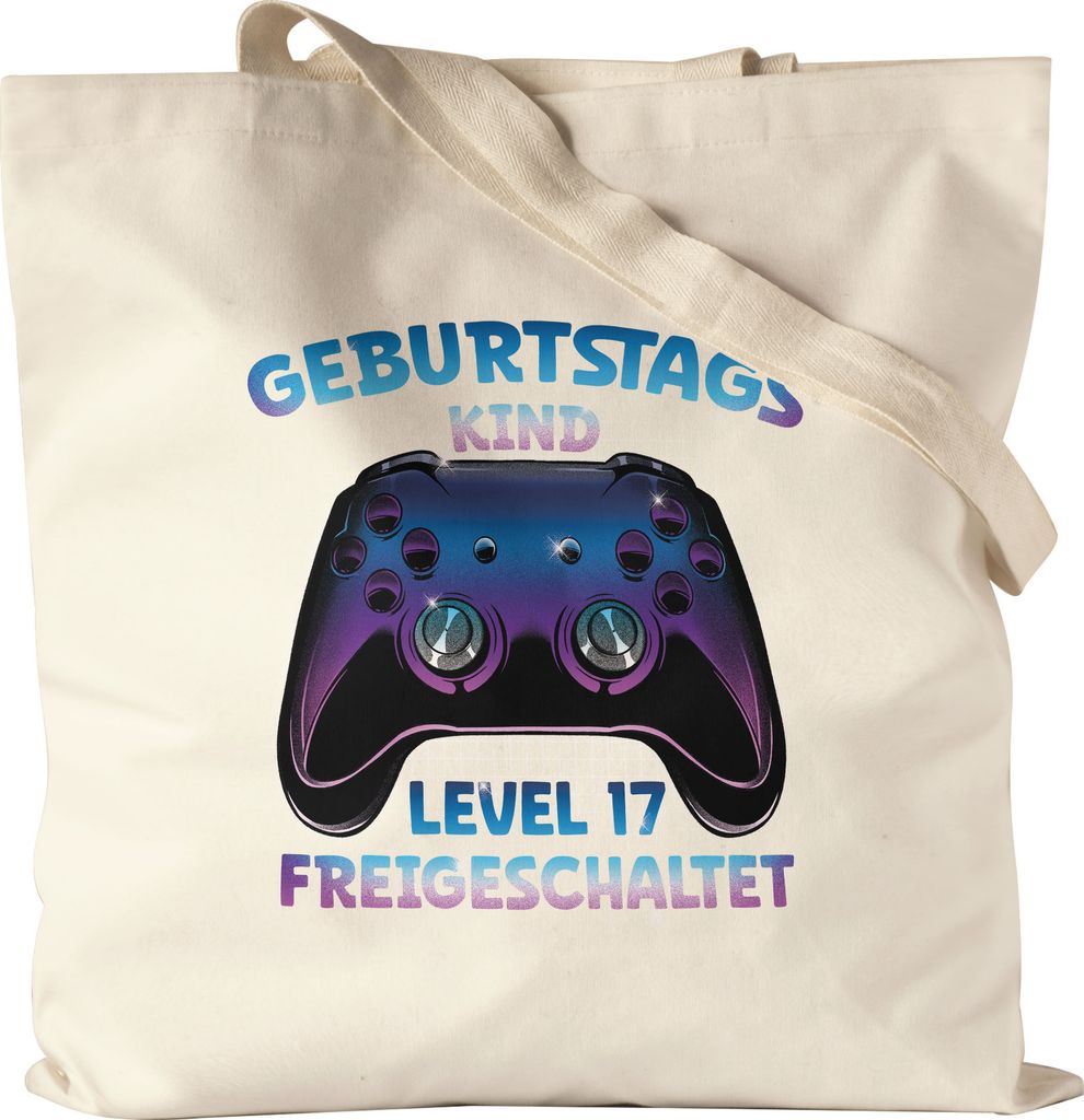 Geburtstagskind Level 17 Freigeschaltet Jutebeutel Stoffbeutel Happy Birthday Geburtstag Alles Gute Controller Konsole Gamer