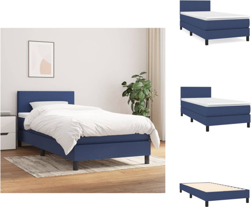 vidaXL Boxspringbett mit Matratze Blau 100x200 cm Stoff - Betten & Bettgestelle
