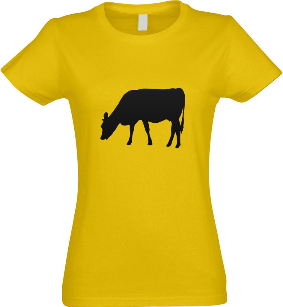 Kiwistar - T-Shirt tailliert - Damen - gelb - Kuh - Rind - Bauernhof - mit Motiv Bedruckt - Funshirt Design - Sport - Freizeit - Damen - XL