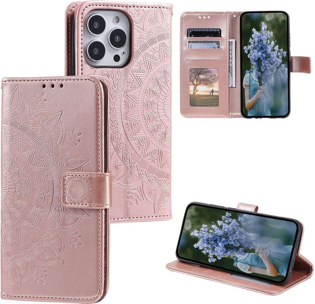 König Design Hülle kompatibel mit Apple iPhone 15 Pro Kunstleder Handyhülle - Handy Case Roségold