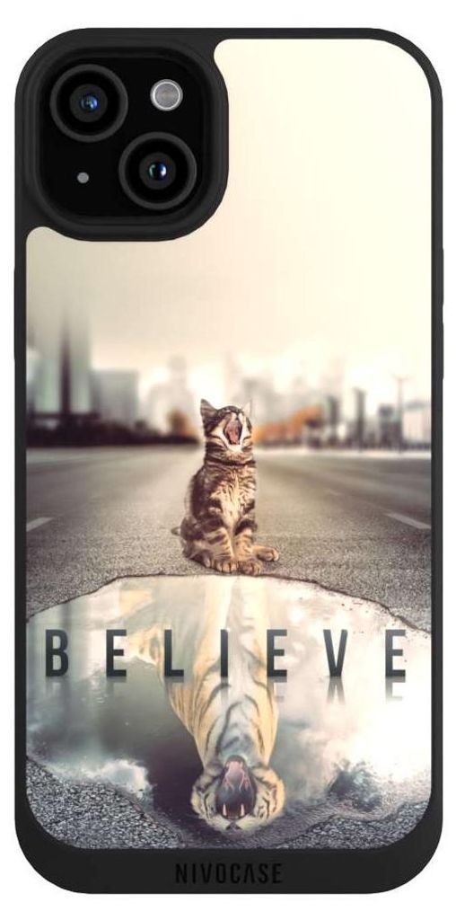 NIVOCASE Handyhülle für Apple iPhone 15 Plus Hülle NIVOpure Case Schwarz Motivation Tiere Tiger