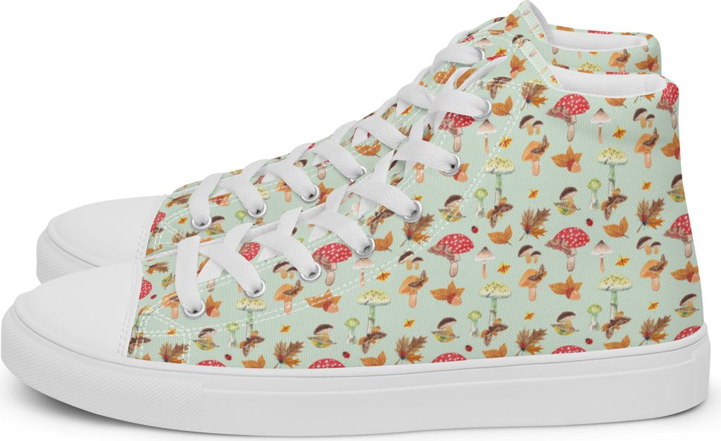 Mr. & Mrs. Panda Damenschuhe Herbst Pilze Größe 44 1/2 - Grün - Geschenk, Schmetterlings Muster, Damen Sneaker, Turnschuhe, High-Top, Retro Schu...