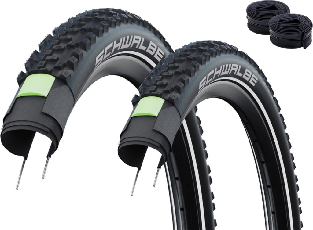2 x Schwalbe Fahrradreifen SMART SAM Plus Performance DD GreenGuard ADDIX E-50 Schwarz-Reflex 54-622 (29 x 2.10) + 2 x Schwalbe Schläuche SV19F in...