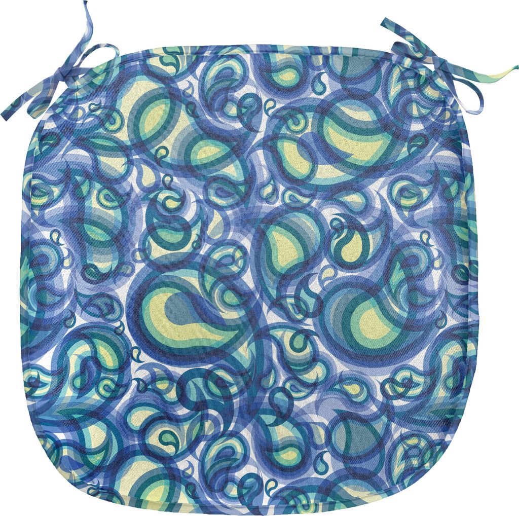 ABAKUHAUS Paisley Polster für Esszimmerstühle, Regentropfen Inspired Kunst, Dekoratives wasserfestes Kissen mit Riemen für Küchensitze, 40 cm x...