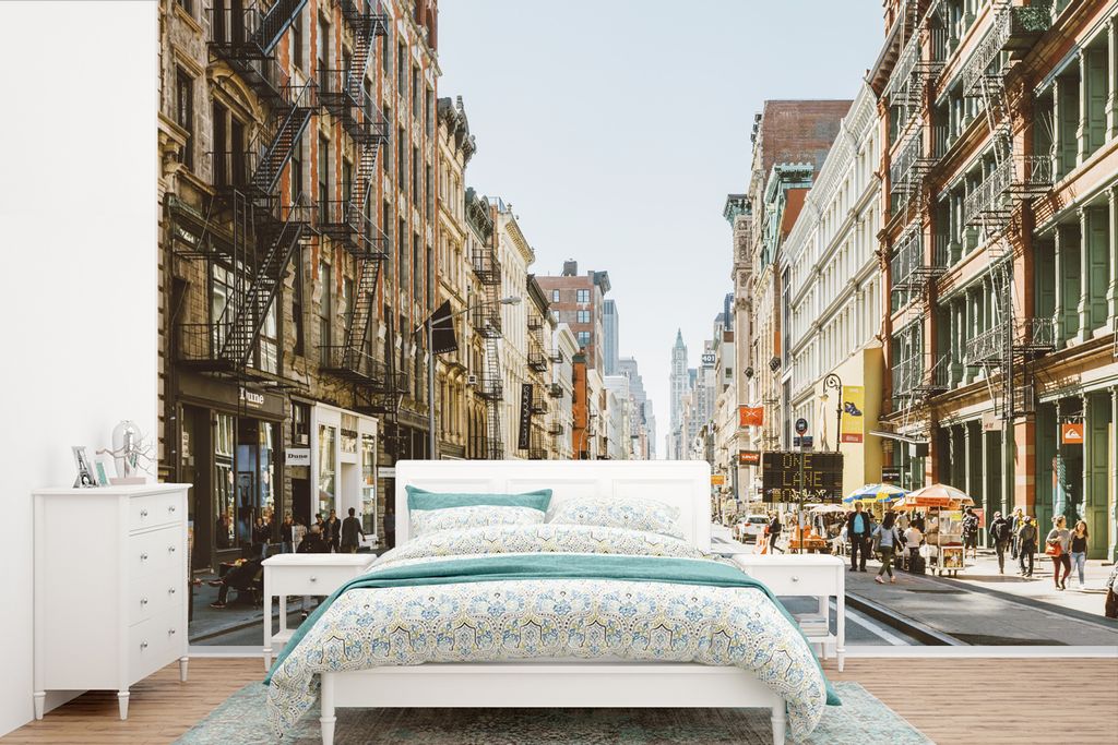 MuchoWow Fototapete für Wohnzimmer oder Schlafzimmer Wandtapete Vinyl Motivtapete Belebte Straße in New York - 390x260 cm - Papiertapete