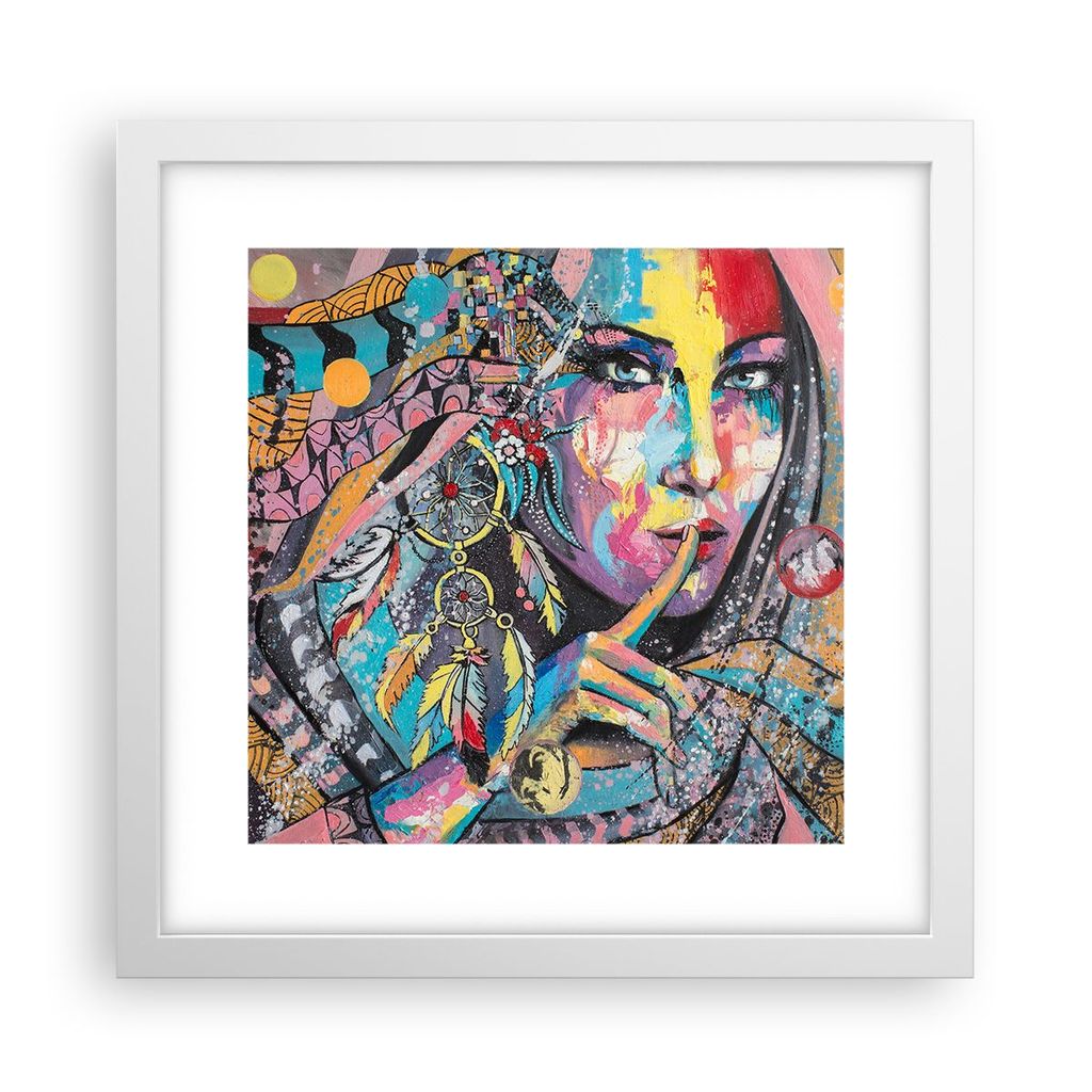 Gerahmtes Poster - Weißer Rahmen - frau folklore - 30x30 cm - Wand Bild - Wanddeko - Wandbilder - Kunstposter - Wandposter - Bilderrahmen - Bilder...