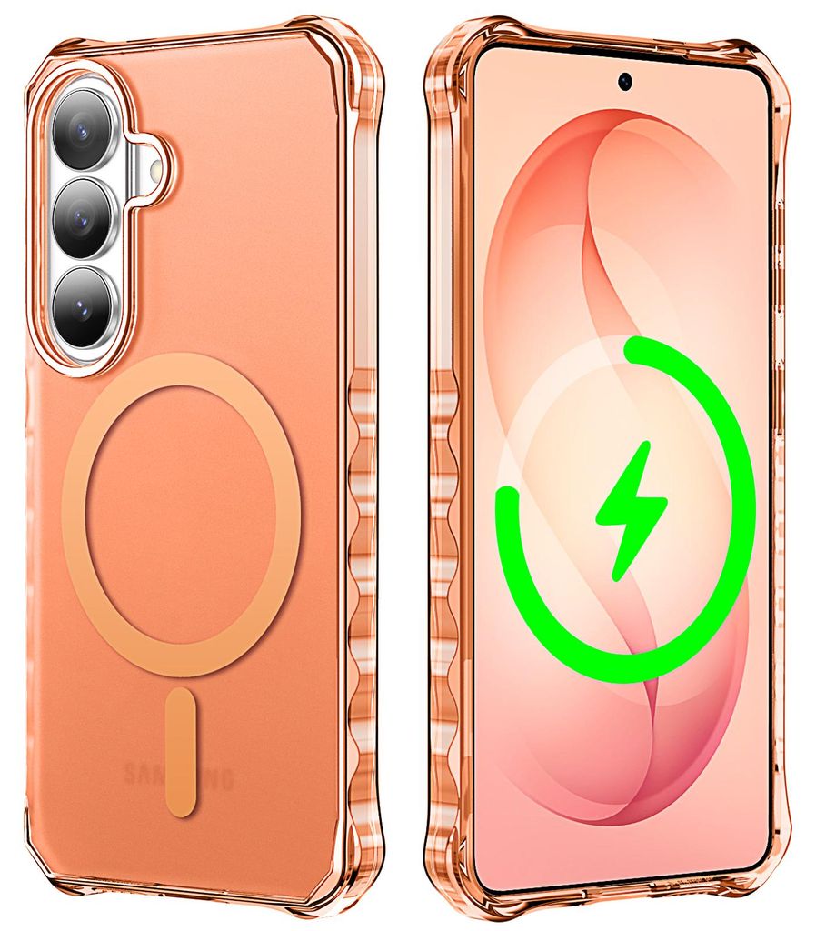 Magnetisch Hülle für Samsung Galaxy S26+, Kompatibel mit Magsafe, Wellenform Rahmen Matt Transluzente Stoßfeste Kratzfeste Handyhülle Orange