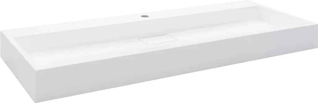 Lavabo blanc 120 cm en fonte minérale haute qualité au design rectangulaire