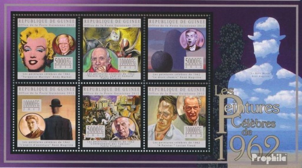 Briefmarken Guinea 2012 Mi 9492-9497 Kleinbogen (kompl. Ausgabe) postfrisch Malerei 1962 (Andy Warhol, Lucian Freud)