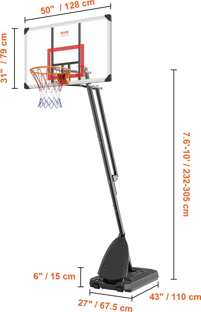 VEVOR Basketballkorb 232–305 cm Höhenverstellbar Produktbild 8