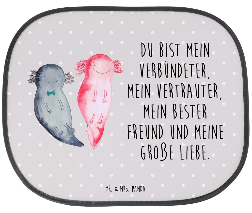 Mr. & Mrs. Panda Sonnenschutz Auto Axolotl Freundin - Grau Pastell - Geschenk, Valentinstag, autofenster, Liebe, hitzeschutz, Autoscheiben, Lurch, Pkw