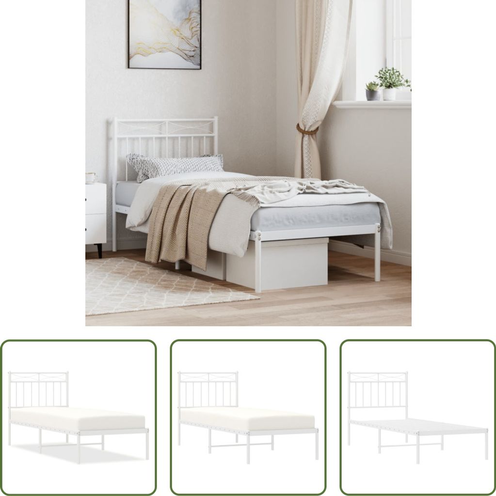 The Living Store Bettgestell mit Kopfteil Metall Weiß 75x190 cm