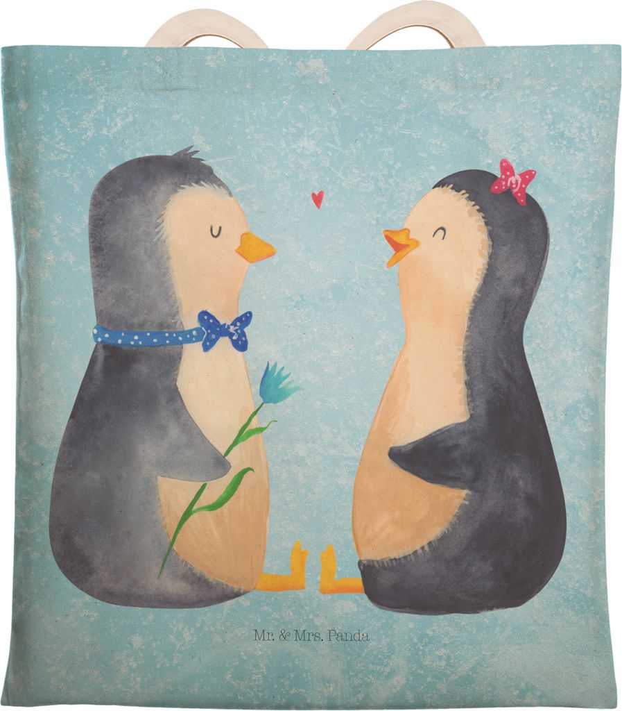 Mr. & Mrs. Panda Einkaufstasche Pinguin Pärchen - Eisblau - Geschenk, Liebe, Verknallt, Hochzeitsgeschenk, Beutel, Pinguine, Tasche, Stoffbeutel, ...