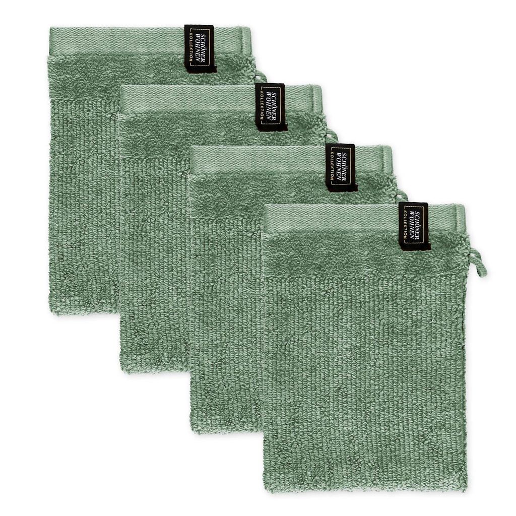 Schöner Wohnen 4er Set Waschhandschuh Sense Farbe grün Größe 16x21