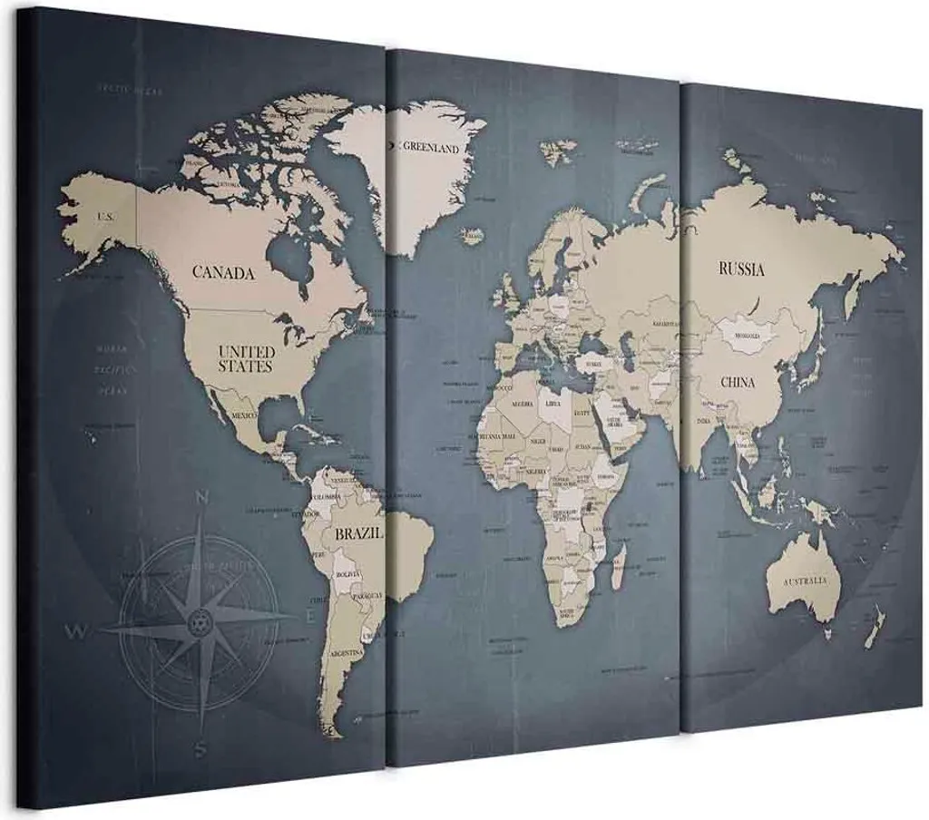Mappa del Mondo Antracite 60x40 - Quadro Moderno per Arredo Casa