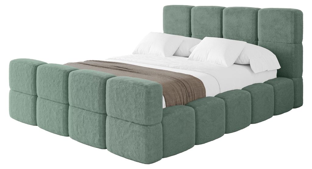 ALTDECOR Polsterbett mit Bettkasten - NATA-Z 200x200 Grün, Bett mit Kopfteil, Boxbett mit Matratze H3/H4, Doppelbett mit Stauraum