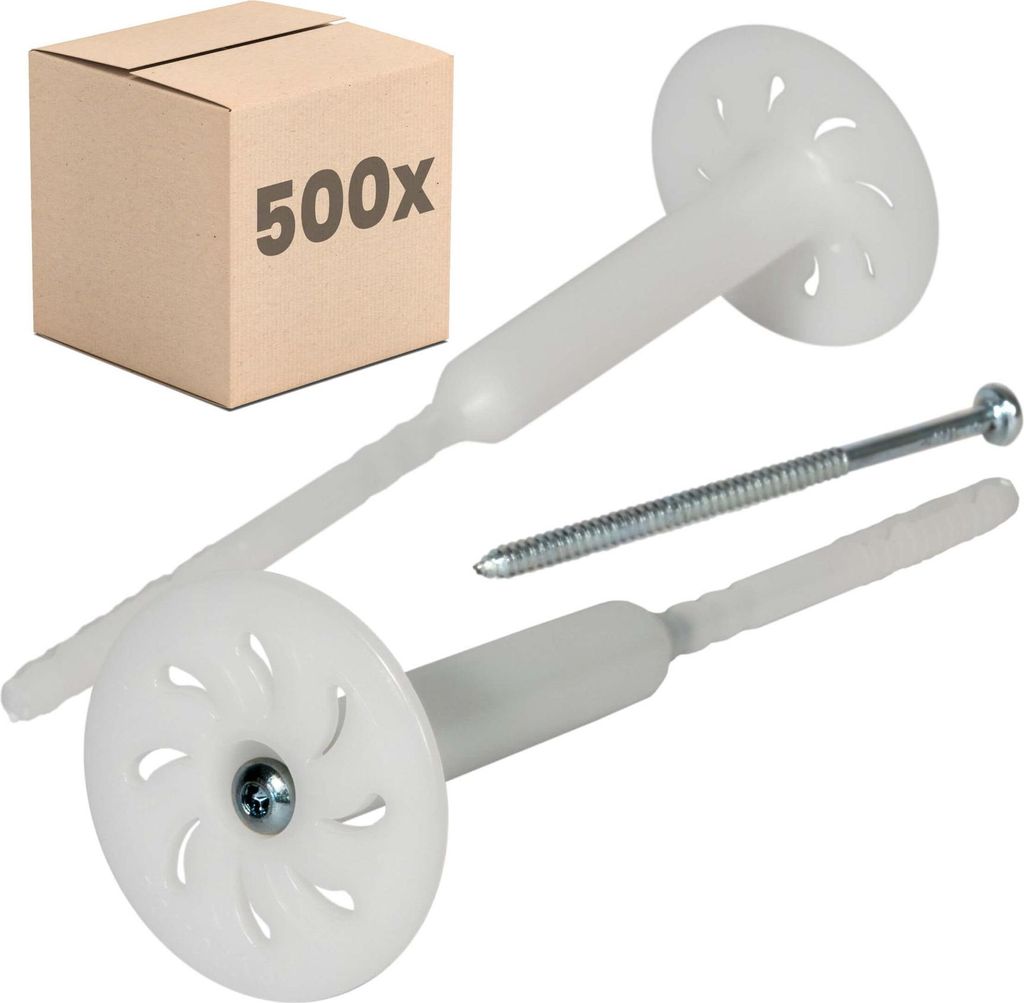 PROTEKTOR 500x Dämmstoff-Schraubdübel Ø8x220mm vormontierte WDVS Dübel für Fassadendämmung mit verzinkter Stahlschraube