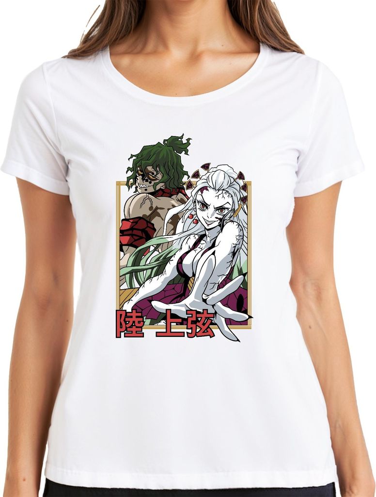 Kimetsu no Yaiba Daki Gyutaro Dämonen Anime Geschenk Manga Damen T-Shirt, Weiß, XXL