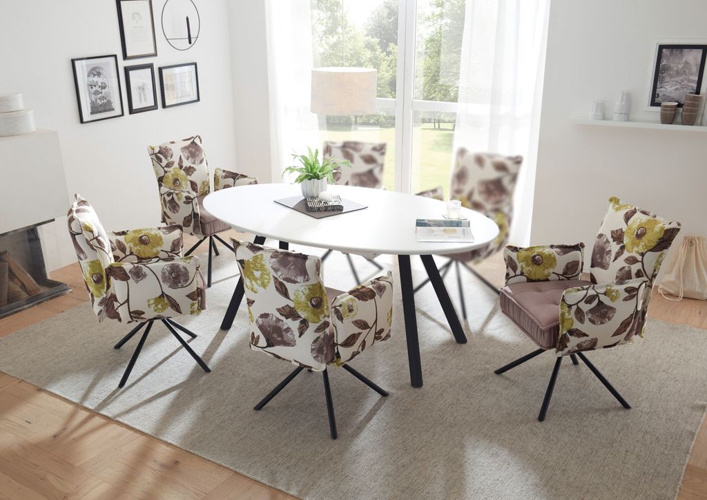 Essgruppe JEAN Tisch mit 4 Stühlen Esstisch Küchentisch ausziehbar Glas weiß oval