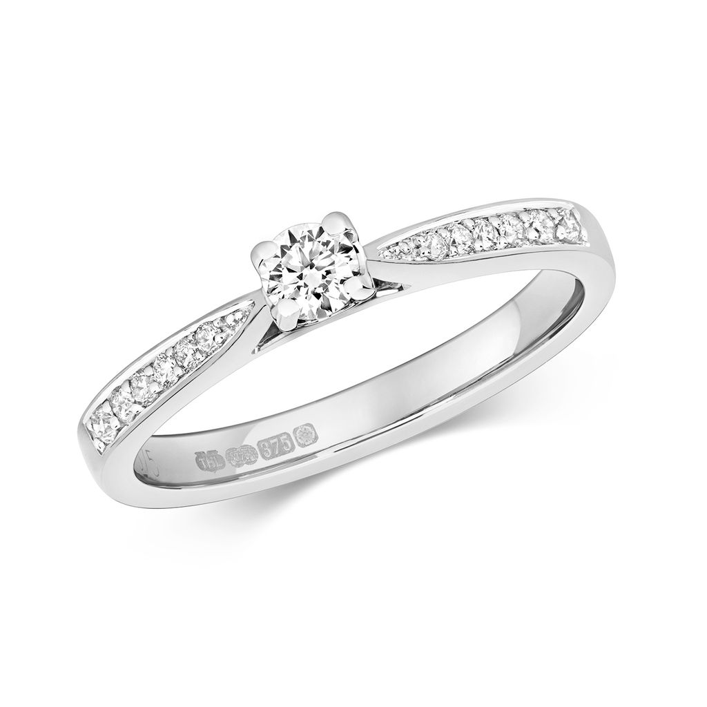 Funkelndes Feuer 9 Karat (375) Weißgold Damen - Diamant Solitärring Brillant-Schliff 0.25 Karat H - I1, 51 (16.2); TRS320809KWRSL