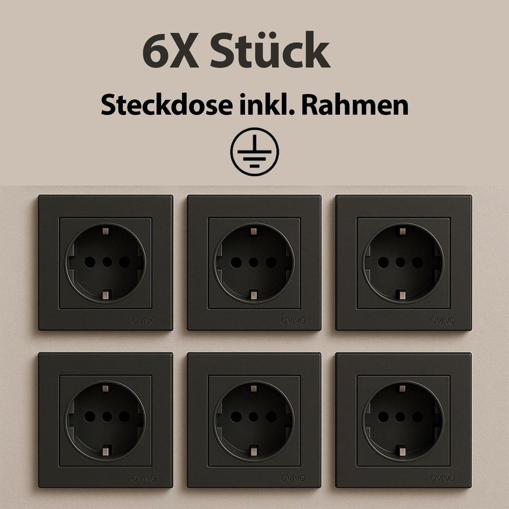 6er Set Schutzkontakt Steckdosen mit Rahmen – 16A 250V – Produktbild 