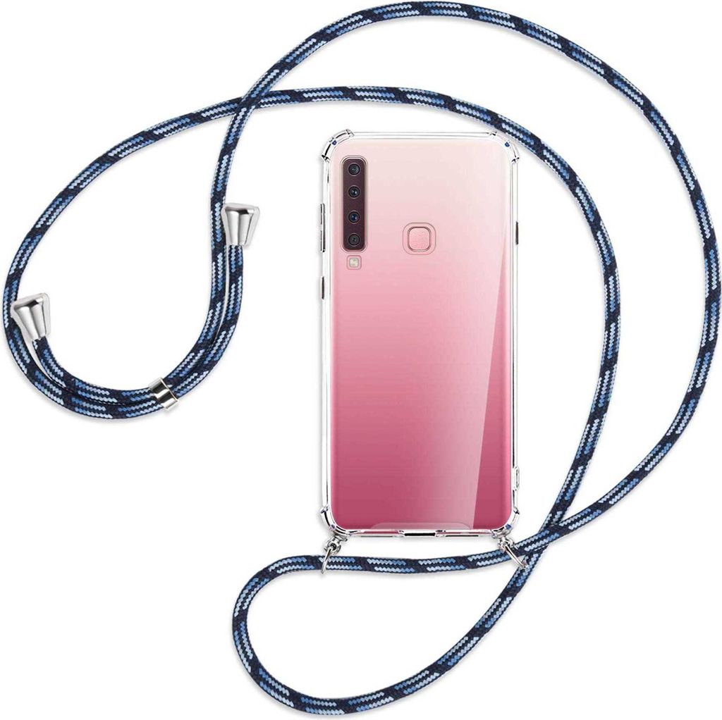 Handykette Backcover-Schutzhülle mit Band (Metall silberfarben) für Samsung Galaxy A9 2018 - Blautöne
