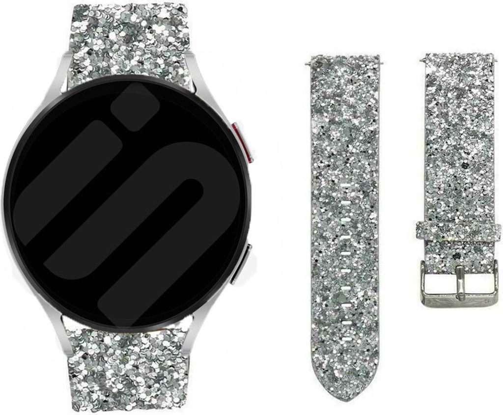 Strap-it Samsung Galaxy Watch 6 Classic 47mm Glitter Leder Armband (Silber)