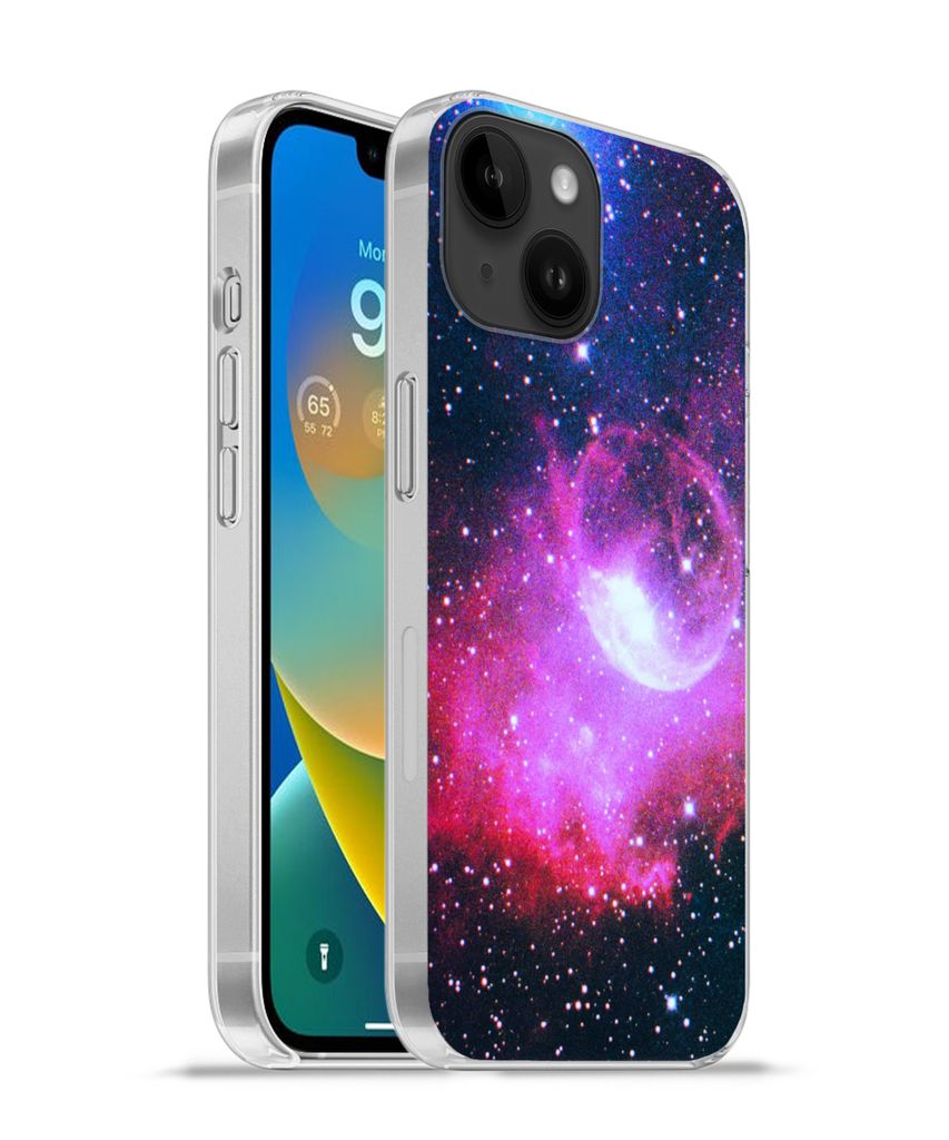 MuchoWow Handyhülle Schutzhülle Hülle für Apple iPhone 14 - Softcase Universum - Planeten - Rosa - Jungen - Mädchen - Kinder Silikon Softcas...
