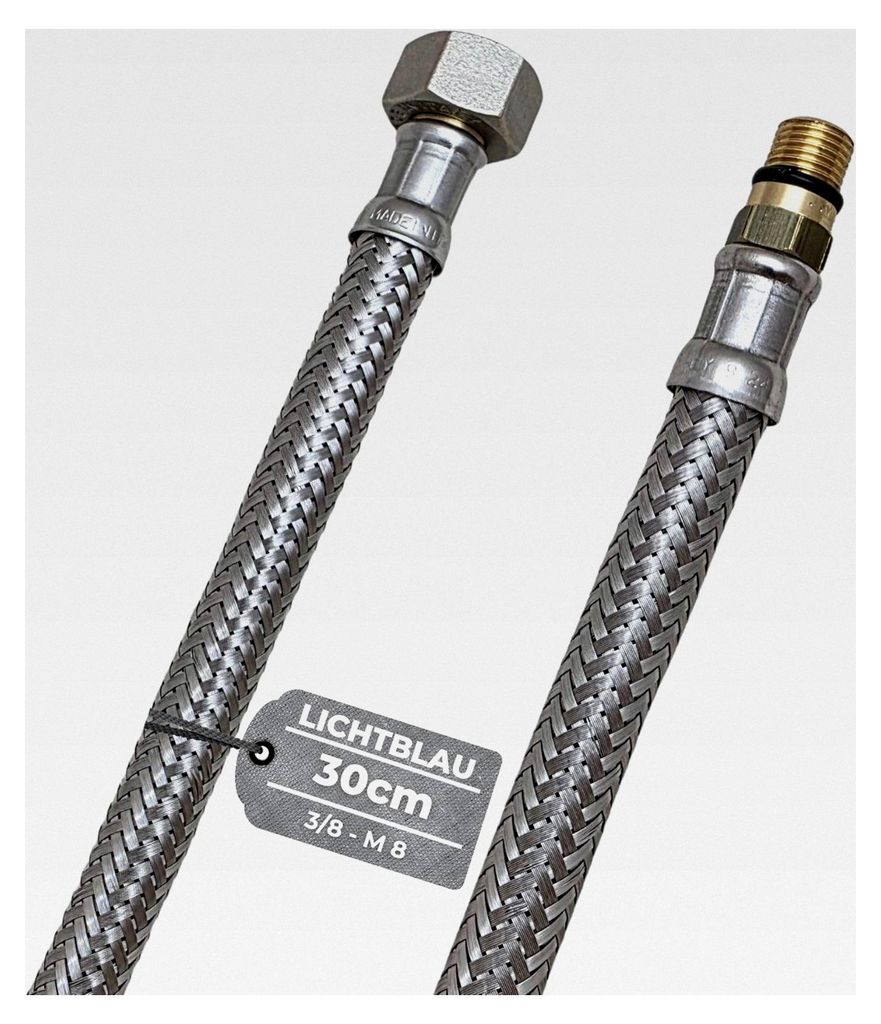 Knickfester Edelstahl Schlauch I 30 cm I 3/8 Zoll auf M8 kurz I geeignet für Trinkwasser Wasserhahn Eckventil Panzerschlauch Küchenarmatur
