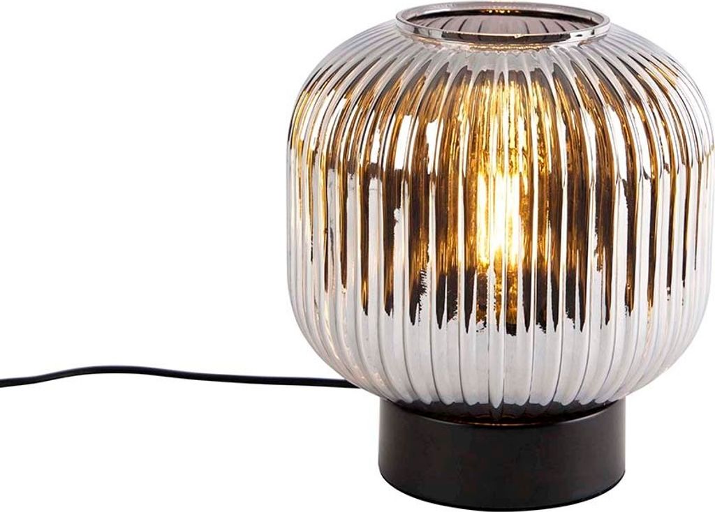 Qazqa Smart led Art Deco Tischleuchte mit Glas, Tischlampe - Karel - Schwarz mit Rauchglas, Rund, inkl. 7W LED-Lampe, 2700K - 6500K, dimmbar, 22cm,...