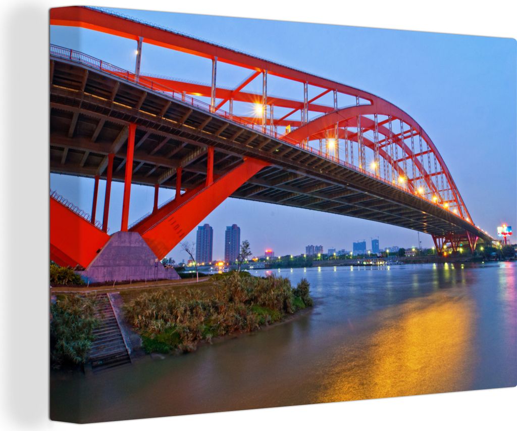 OneMillionCanvasses - Leinwandbilder - 140x90 cm, Foshan-Dongping-Brücke in der chinesischen Stadt, Wandbilder Kunstdruck Wanddekoration - Foto ...