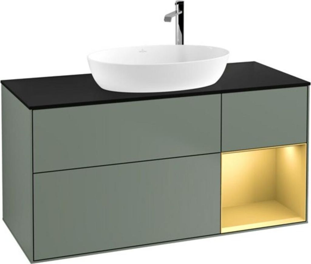 V&B Waschtischunterschrank Wandbeleuchtung Finion 120cm, Pl b m, Reg gol m Lac, Oli. m Lac