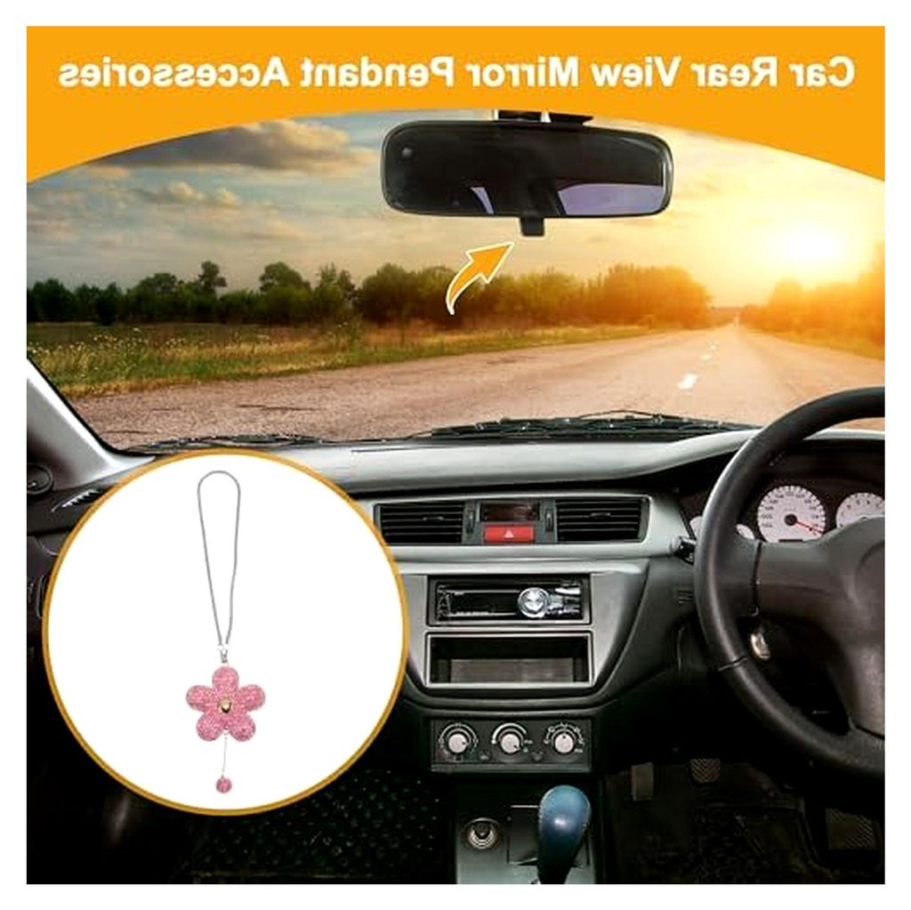 1 Stück Faux Strass Metall Faux Diamant Blumen Auto Rückspiegel Anhänger Zubehör Auto Hängeschmuck Pink