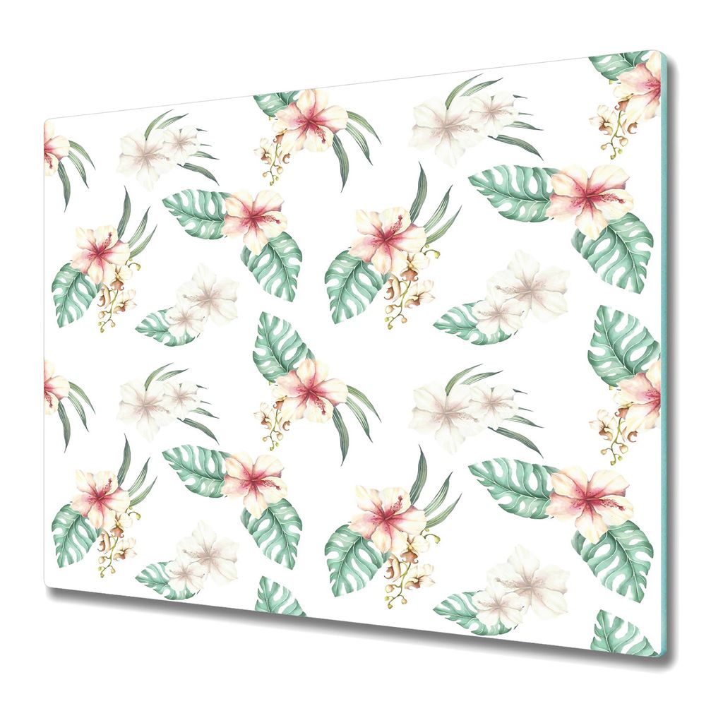 Schneidebrett für die Küche - Glasschneidebrett - Herdabdeckung - 60x52 - Hawaii-Blumen