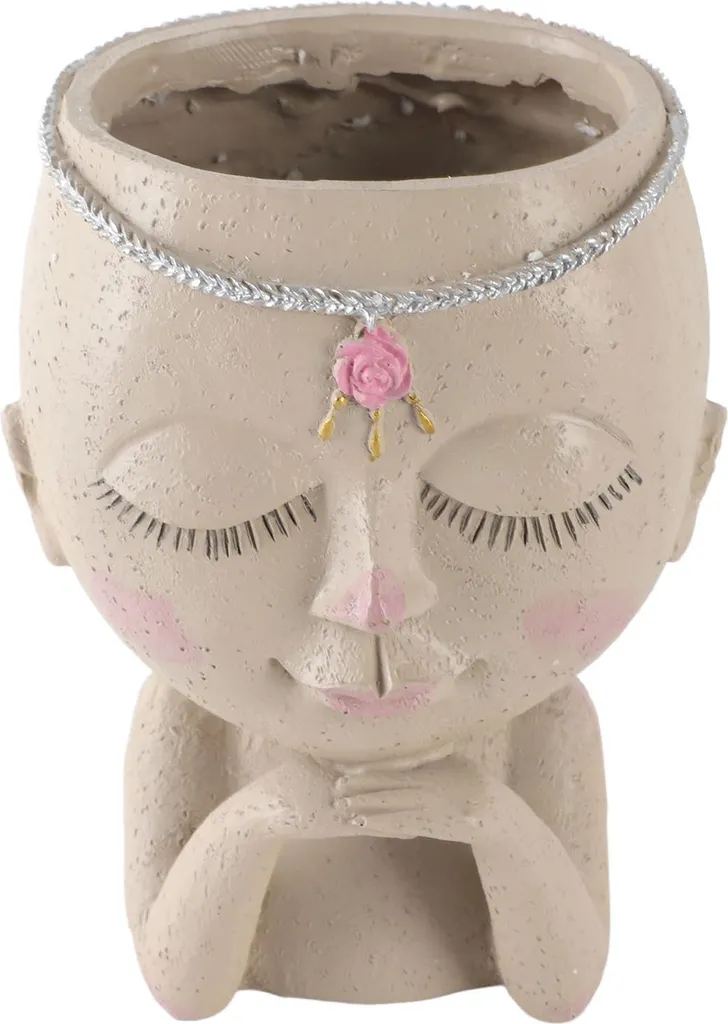 Jardinière originale visage de femme avec trou de drainage en résine
