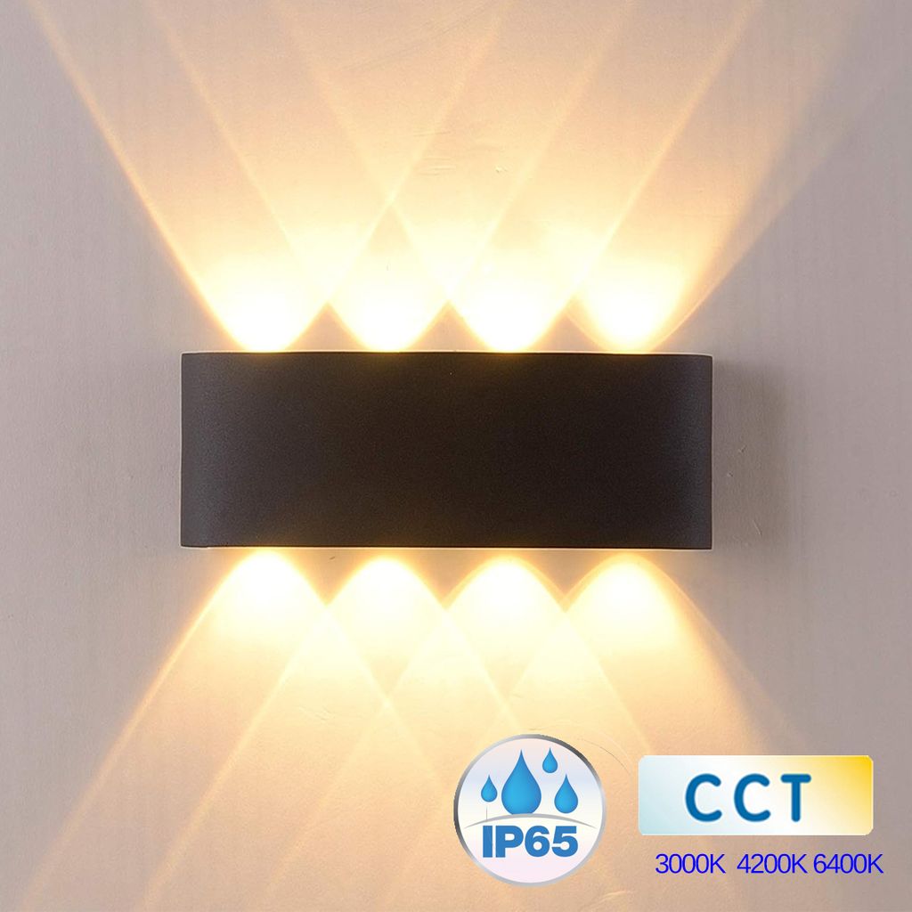8w LED Wandleuchte Fassadenleuchte Außenbereich in Schwarz Eckig |CCT|680 Lumen