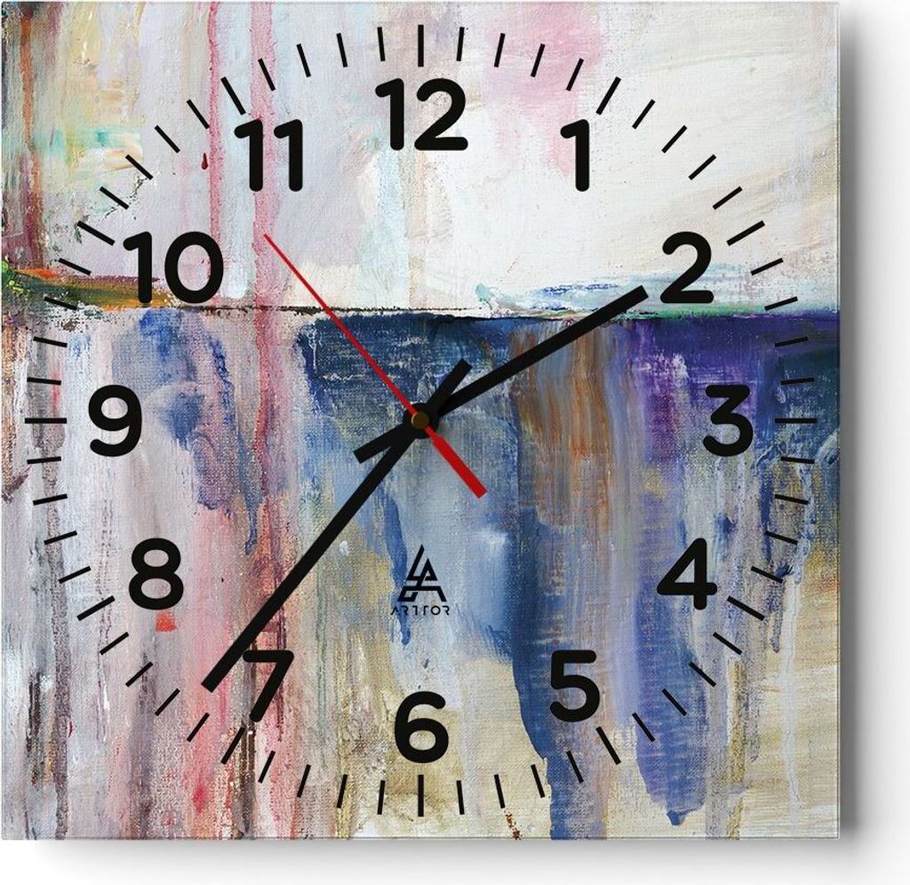 Wanduhr - Quadrat - Glasuhr - Abstraktion Farben Öl - 30x30cm - Schleichendes Uhrwerk - Lautlos - zum Aufhängen bereit - Dekoration Modern - Wand...
