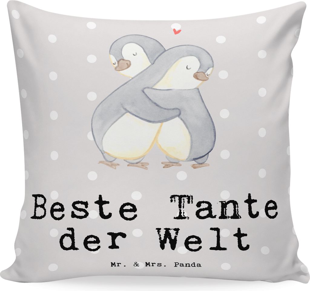 Mr. & Mrs. Panda kuschelkissen 40x40 Pinguin Beste Tante der Welt - Grau Pastell - Geschenk, Dekokissen, couch kissen, Lounge, Patentante, Taufe, F...
