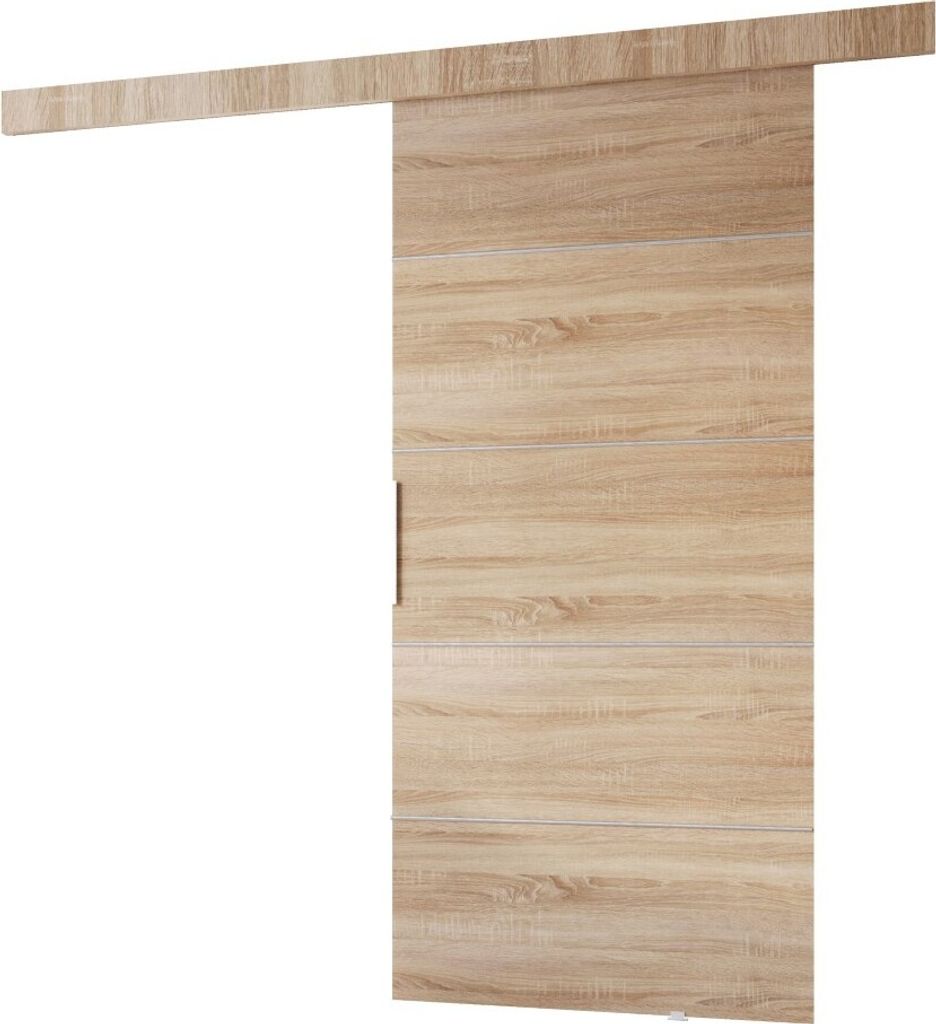 Minio, Schiebetür "CLEAN B", 86 cm, Zimmertür, mit silbernen Dekorelementen, Sonoma Eiche Farbe