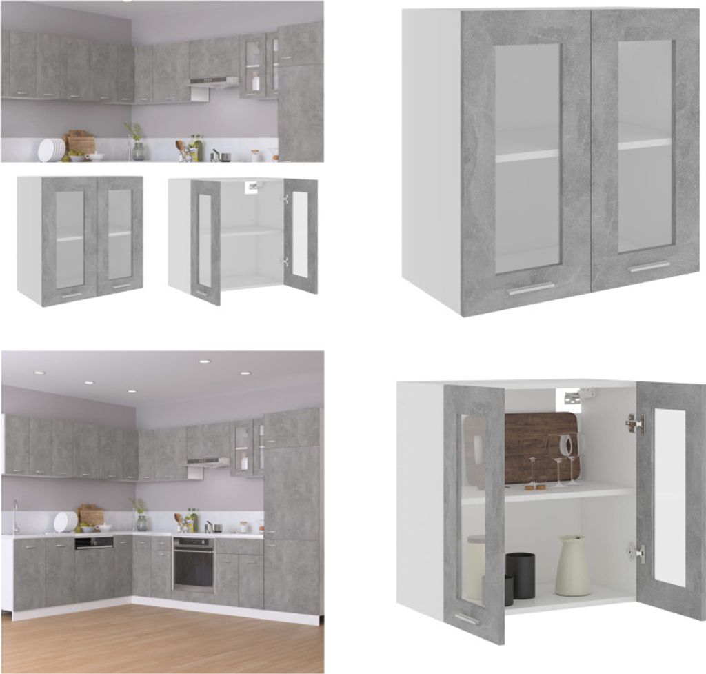 vidaXL Hängeglasschrank Betongrau 60x31x60 cm Holzwerkstoff - Hängeglasschrank - Hängeglasschränke - Küchenschrank - Küchenschränke