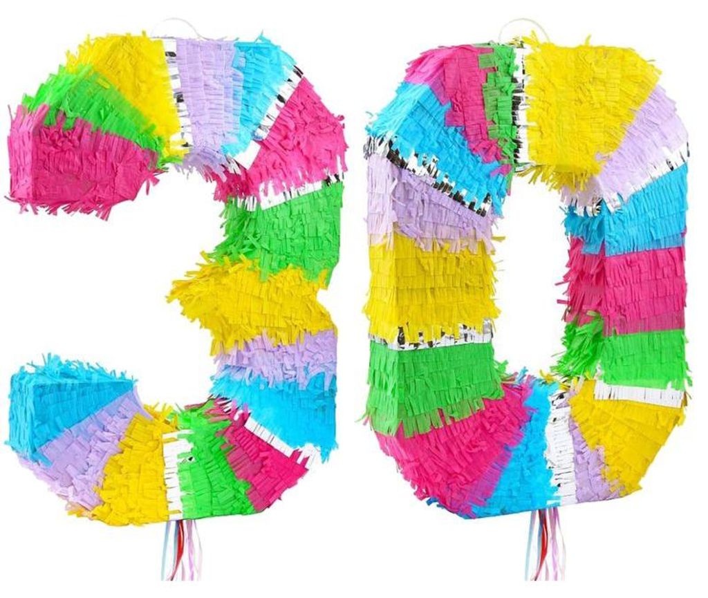 Piñata Zahl 30 bunt pastell, 50 cm hoch, 35 cm breit, 7,5 Produktbild 