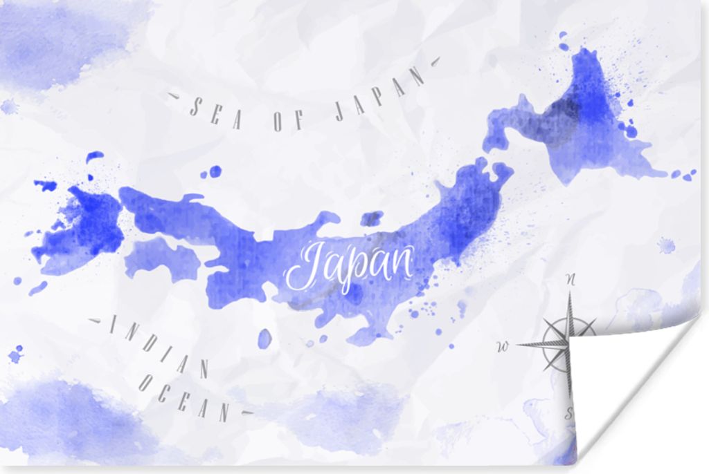 MuchoWow Poster Aquarell - Weltkarte - Blau 120x80 cm - Bilder