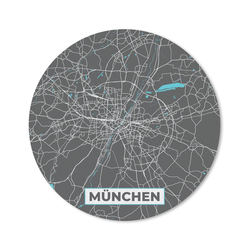 MuchoWow Mauspad Mousepad München - Stadtplan - Blau - Karte - Deutschland 50x50 cm - Mousepads - Maus Mat - Pad - Mausunterlage - Vinyl