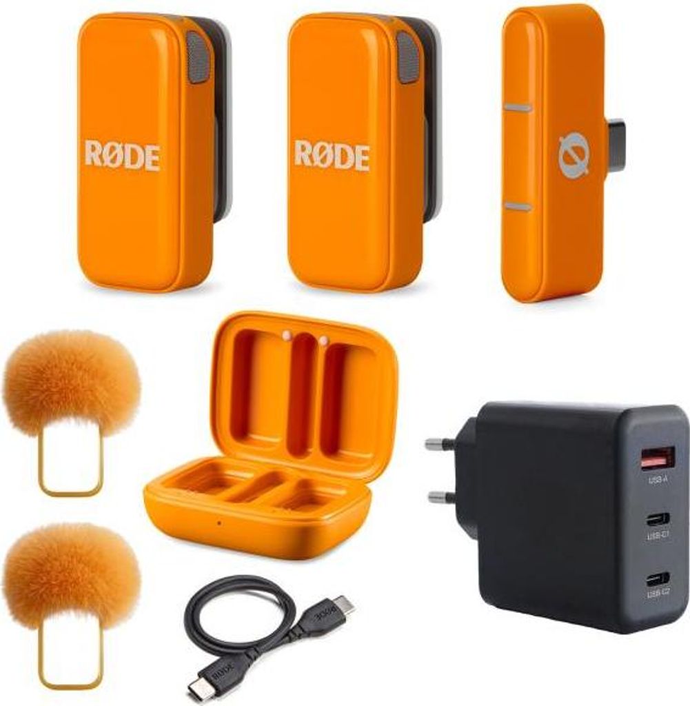 Rode Wireless Micro Mikrofon-System USB-C Orange mit Netzteil