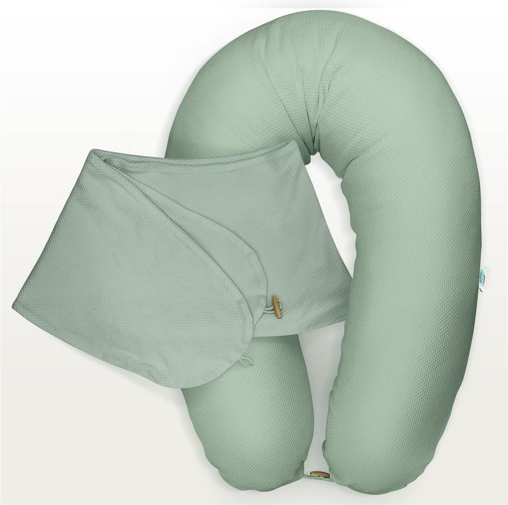 Stillkissen XXL 190x30 – 100% Baumwolle Waffelstoff Bezug mint - weiche Faserbällchen – Ergonomische Unterstützung