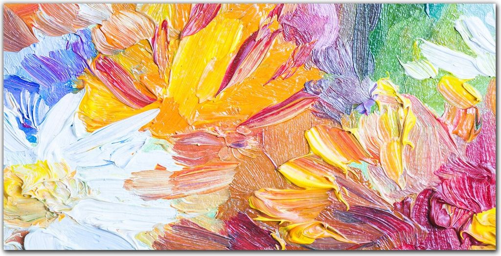 Coloray - Bild aus Glas - Glasbilder - 100 x 50 cm - Dekoration Wohnzimmer Wanddekoration Gehärtetes Glas Küche Glasblock mit Bild - Blumen